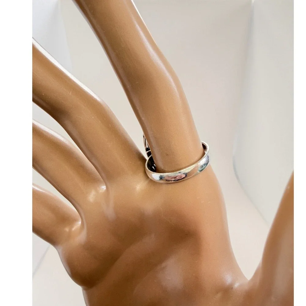 Polychrome Jasper Oval Stone Statement Ring Silver plated SW‎ Boho Tan Cream 8.5